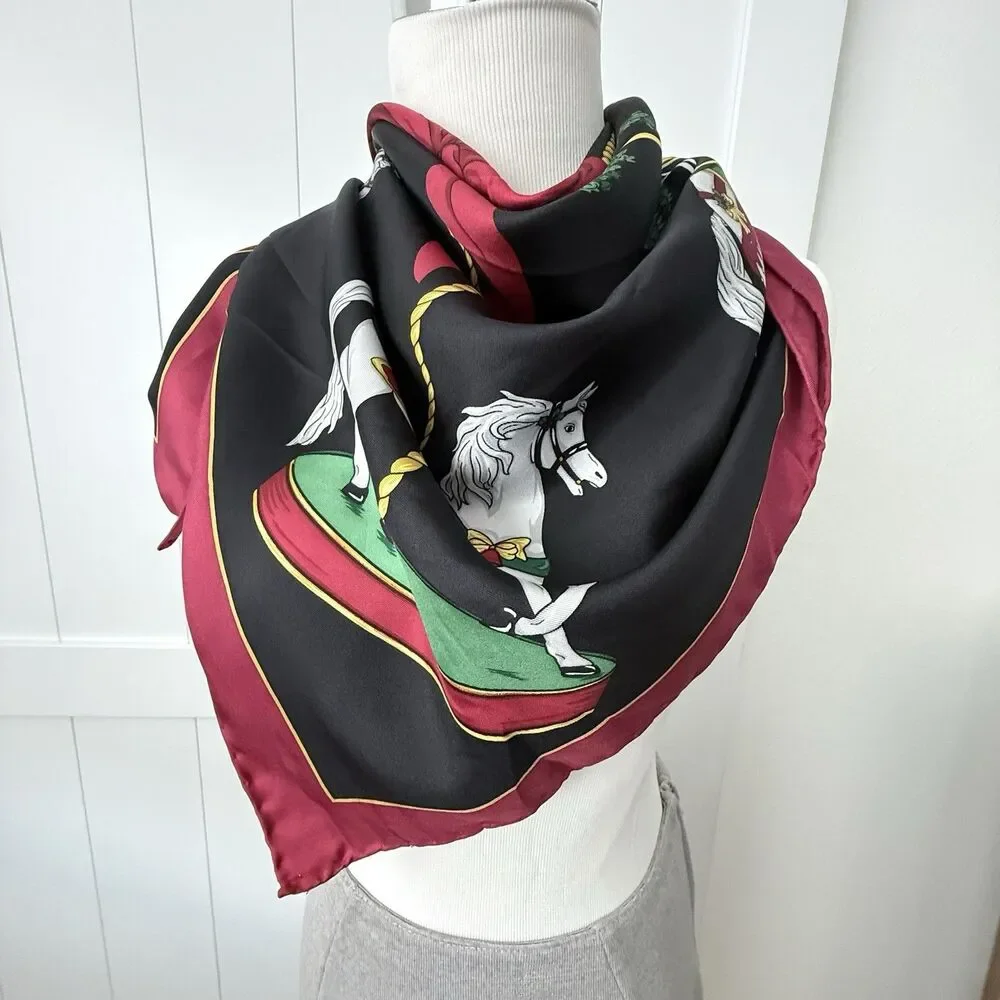 VTG 2026 Year of the Horse Silk Scarf - Red Gold Equestrian Carousel Old Money